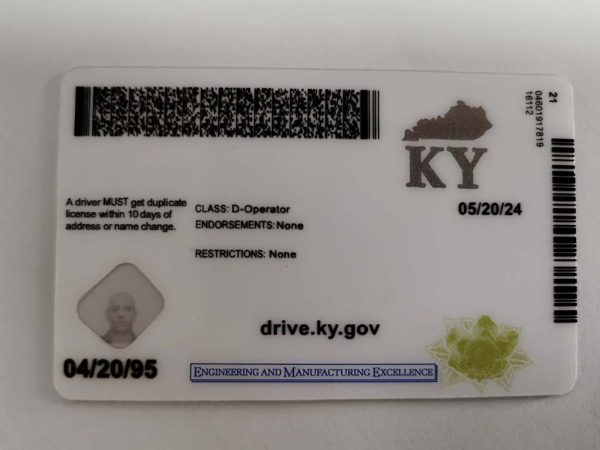 Kentucky driver's license and ID card back