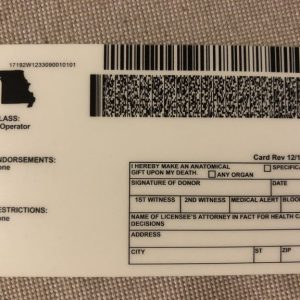 Missouri Driver License and ID Card back