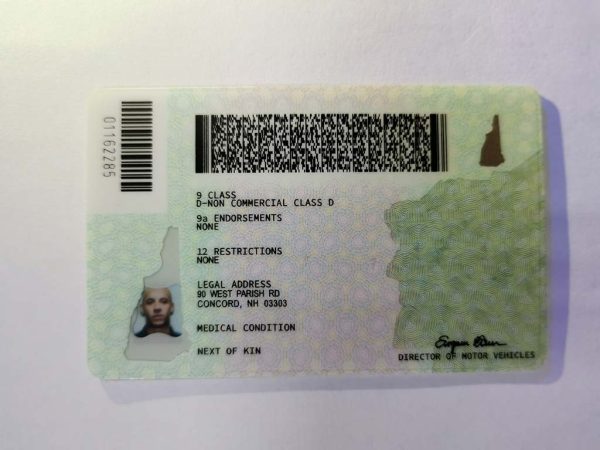 New Hampshire driver's license and ID card (NH IDs) back