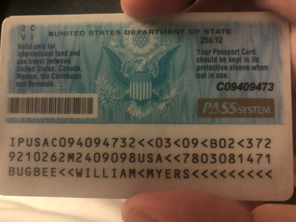 Passport card back USA
